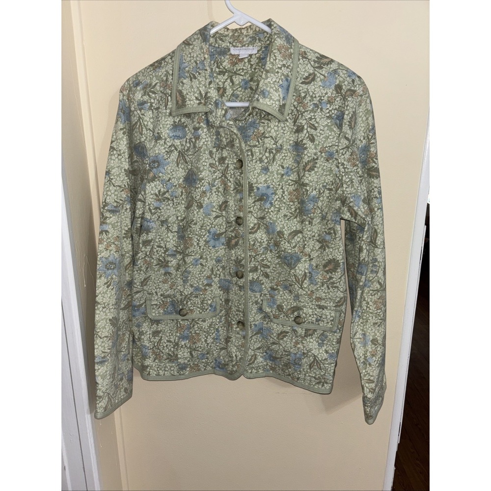 Charter Club Pastel Floral Jacket L โ Buttons Flap Pockets Y2k Cottage Core